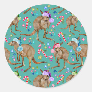 Cute Kangaroo Christmas Classic Round Sticker