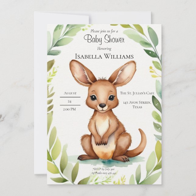 Cute Kangaroo Elegant Baby Shower Invitation (Front)