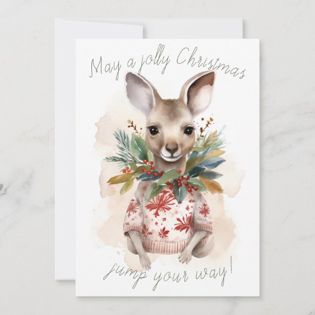 Cute Kangaroo Jolly Christmas Card (Front)