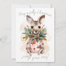 Cute Kangaroo Jolly Christmas Card