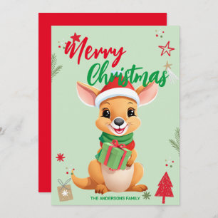 Cute  Kangaroo santa Christmas Holiday Family name