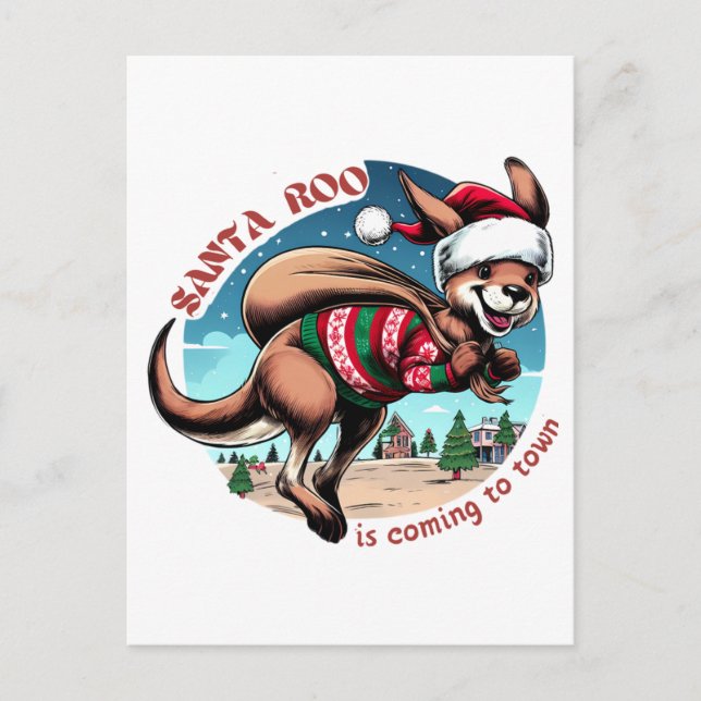 Cute kangaroo wishing you Merry Xmas Funny Santa  Postcard (Front)