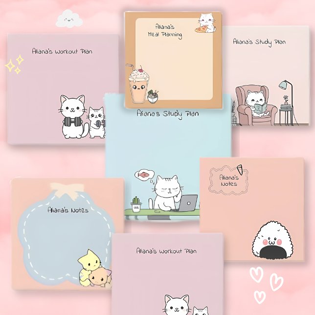 Cute Kaopoon Kawaii Pink Personalised  Post-it Notes (Creator Uploaded)