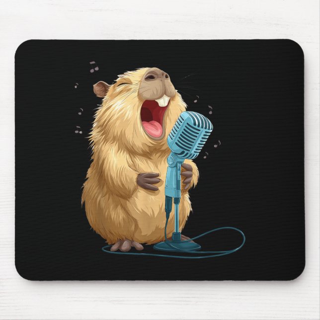 Cute Karaoke Capybara with Mic for Funny Singer Mouse Mat (Front)
