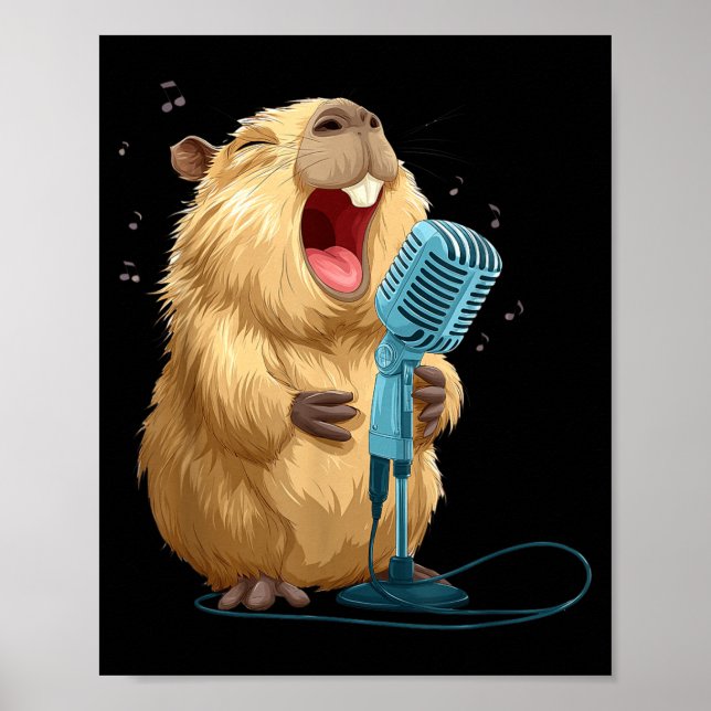 Cute Karaoke Capybara with Mic for Funny Singer Poster (Front)