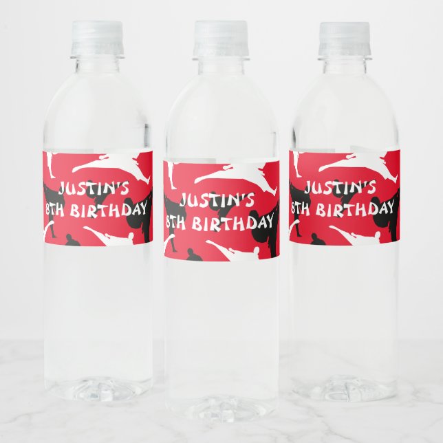 Cute karate Birthday party theme personalised Water Bottle Label (Bottles)