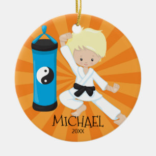 Cute Karate Boy Personalised Christmas Ornament