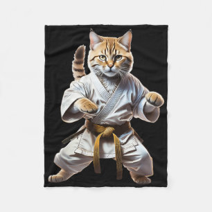 Cute Karate Cat Fighting Cartoon Illustration Grap Fleece Blanket