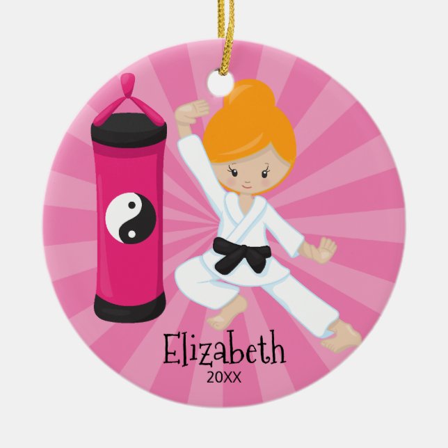 Cute Karate Girl Personalised Christmas Ornament (Front)