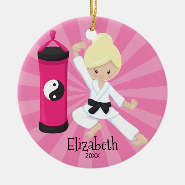 Cute Karate Girl Personalised Christmas Ornament (Front)