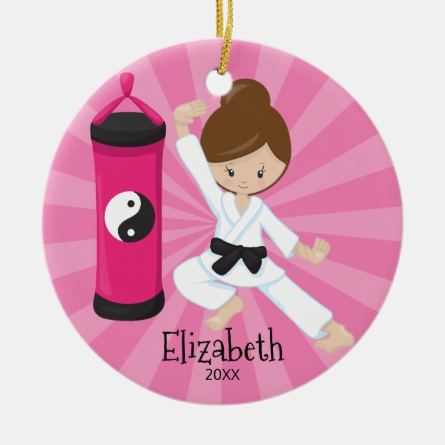 Cute Karate Girl Personalised Christmas Ornament (Front)