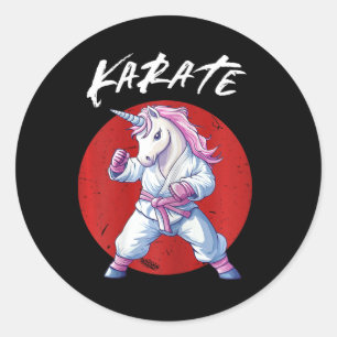 Cute Karate Kid Unicorn Women Fighter Classic Round Sticker