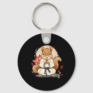Cute Karate Squirrel Lotus Flower Kickboxing Kung Key Ring