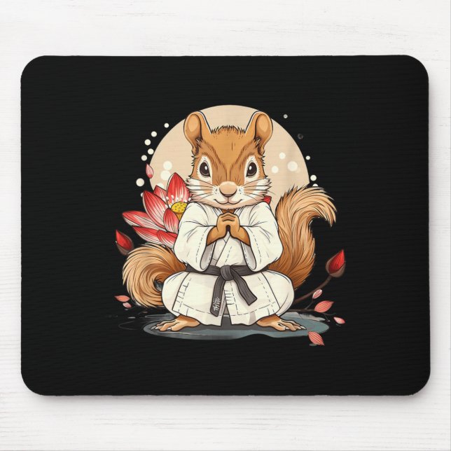Cute Karate Squirrel Lotus Flower Kickboxing Kung Mouse Mat (Front)