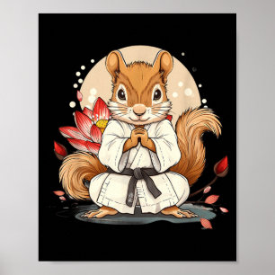 Cute Karate Squirrel Lotus Flower Kickboxing Kung Poster