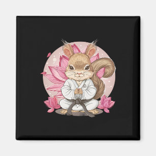 Cute Karate Squirrel Lotus Flower Kung Fu Mma Kick Magnet