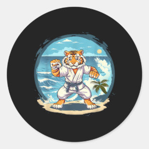 Cute Karate Tiger Jiu-Jitsu Kickboxing Taekwondo Classic Round Sticker