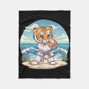 Cute Karate Tiger Kickboxing Taekwondo Jiu-jitsu T Fleece Blanket
