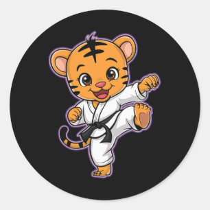 Cute Karate Tiger Martial Arts Funny For Kids Boys Classic Round Sticker