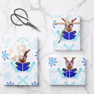 Cute Kasky Christmas Reindeer Festive Holiday Deer Wrapping Paper Sheet