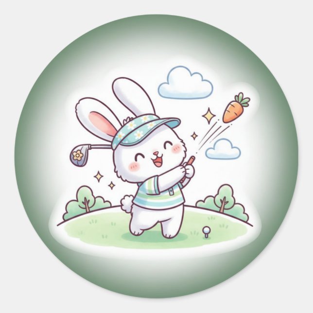 Cute Kawai Bunny Golfer Sport Classic Round Sticker (Front)