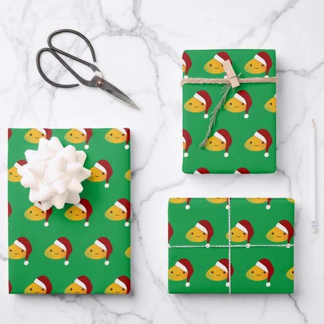 Cute Kawai Christmasi Mango Wrapping Paper Sheet (Front)