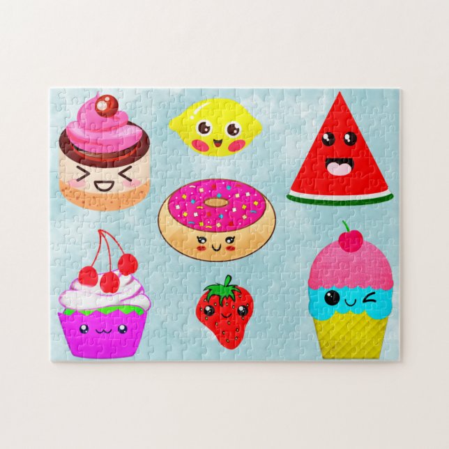 Cute Kawai Fruit & Sweets Kids Jigsaw Puzzle (Horizontal)