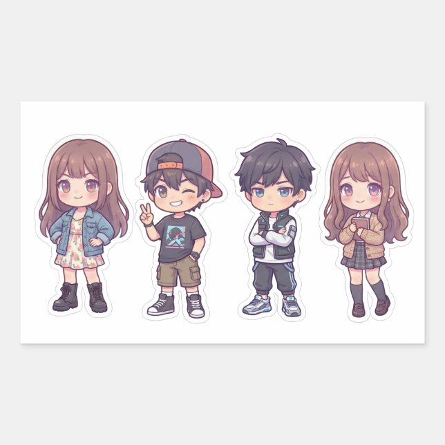 Cute Kawaii Adorable Chibi Kids Sticker Pack of 4 (Front)