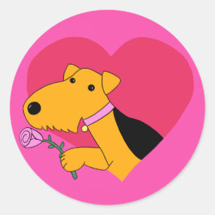 Cute Kawaii Airedale Terrier Dog W Rose Sticker