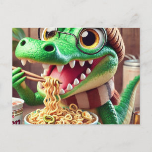 Cute Kawaii Alligator Eating Ramen Postcard