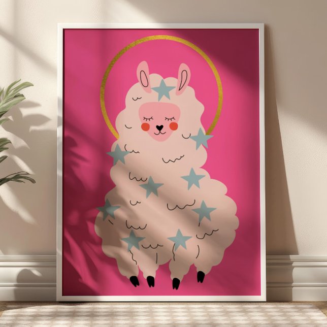 Cute Kawaii Alpaca Pastel Pink Nursery Poster (Creator Uploaded)