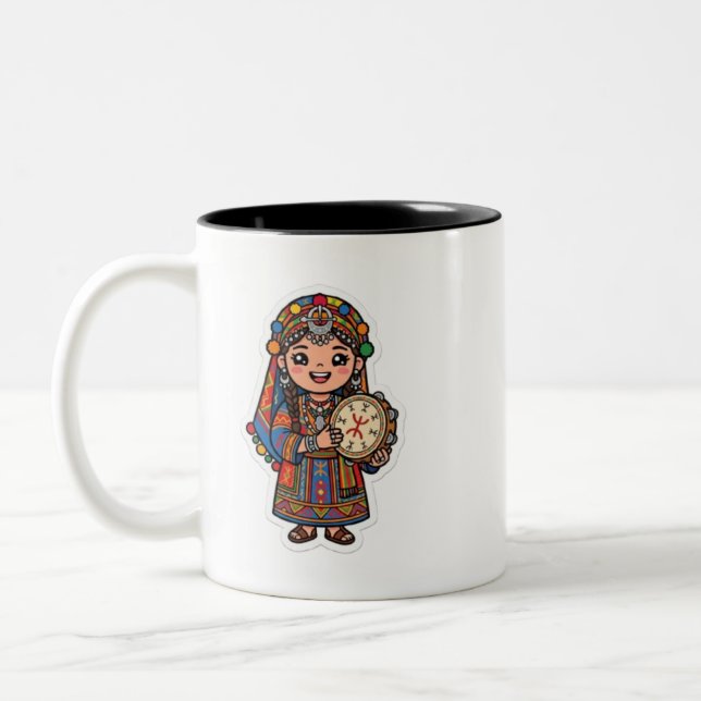 Cute Kawaii Amazigh Berber Wom Two-Tone Coffee Mug (Left)