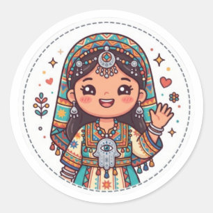 Cute Kawaii Amazigh Moroccan Woman with KhaSticker Classic Round Sticker
