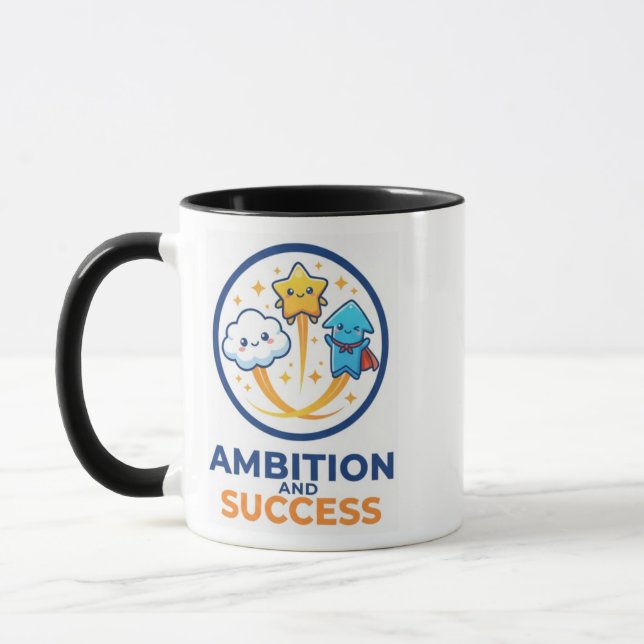 Cute Kawaii Ambition and Success Illustration Mug (Left)