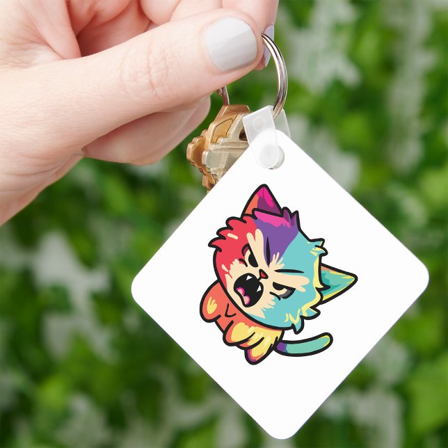Cute Kawaii Angry Cat - Pop Art Hissing Kitty Key Ring (Cute Kawaii Angry Cat - Pop Art Hissing Kitty. Keychain)