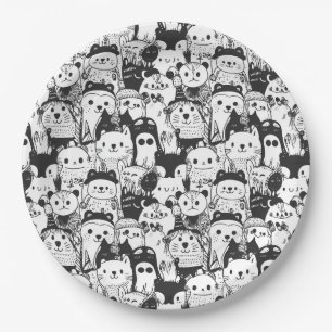 Cute Kawaii Animal Doodle Pattern (1) Paper Plate