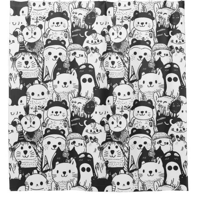 Cute Kawaii Animal Doodle Pattern (1) Shower Curtain (Front)
