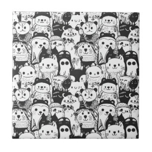 Cute Kawaii Animal Doodle Pattern (1) Tile