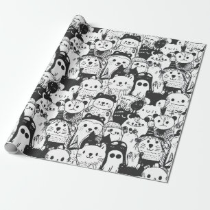 Cute Kawaii Animal Doodle Pattern (1) Wrapping Paper