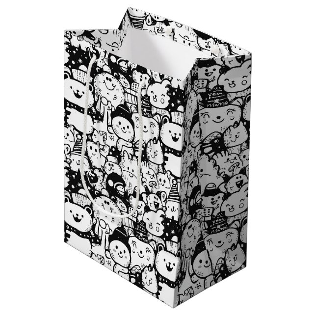 Cute Kawaii Animal Doodle Pattern (2) Medium Gift Bag (Front Angled)