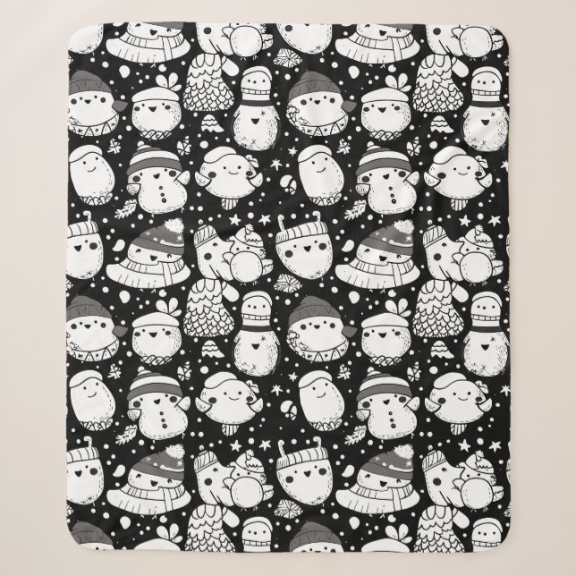 Cute Kawaii Animal Doodle Pattern (3) Sherpa Blanket (Front)