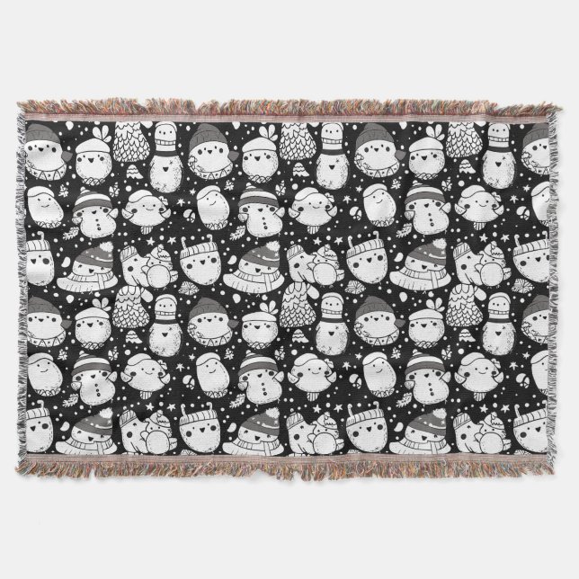 Cute Kawaii Animal Doodle Pattern (3) Throw Blanket (Front)