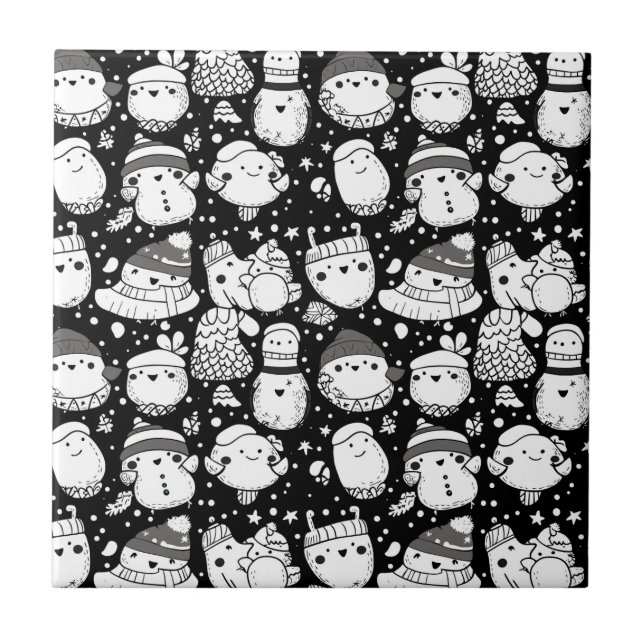 Cute Kawaii Animal Doodle Pattern (3) Tile (Front)