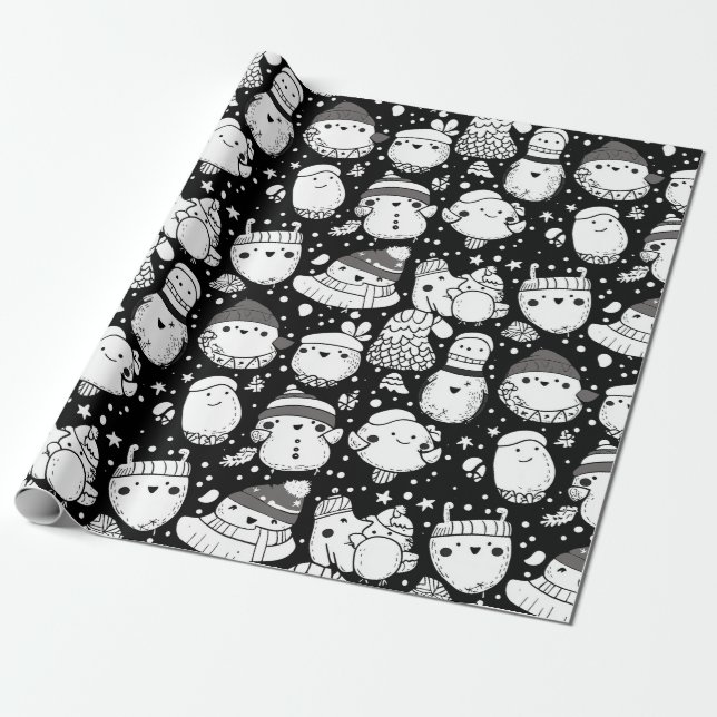 Cute Kawaii Animal Doodle Pattern (3) Wrapping Paper (Unrolled)