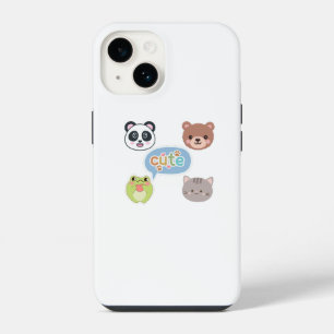 Cute Kawaii Animal Faces Adorable Cartoon Design iPhone 14 Case