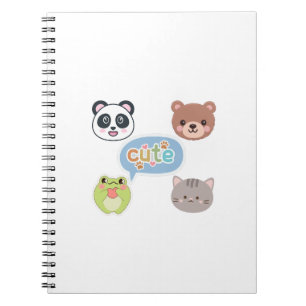 Cute Kawaii Animal Faces Adorable Cartoon Design Notebook