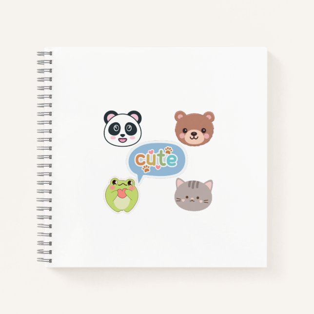 Cute Kawaii Animal Faces | Adorable Cartoon Design Notebook (Front)