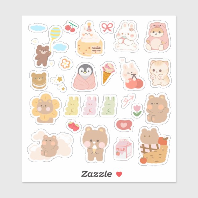 Cute Kawaii Animal Sticker (Sheet)