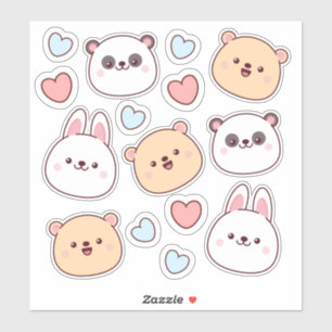 Cute kawaii animals and hearts