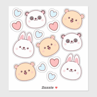 Cute kawaii animals and hearts 